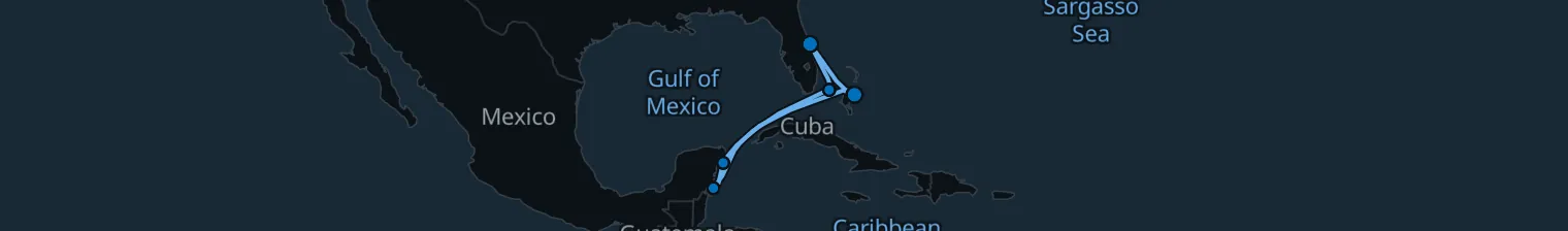 Route map of Jade Curtains & Velvet Horizons – Cozumel & Nassau