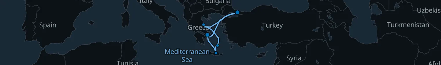 Route map of Bosphorus & Aegean Whisper – Istanbul & Santorini