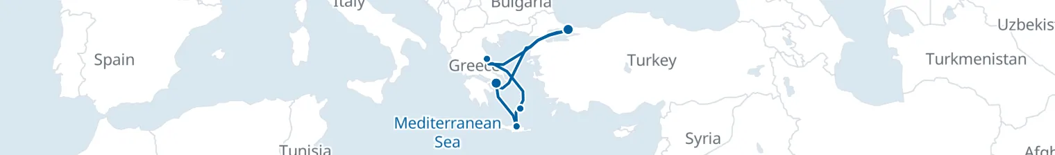 Route map of Bosphorus & Aegean Whisper – Istanbul & Santorini