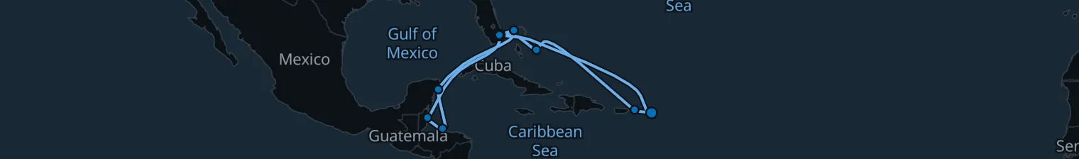 Route map of 14 Night Cruise from Fort Lauderdale