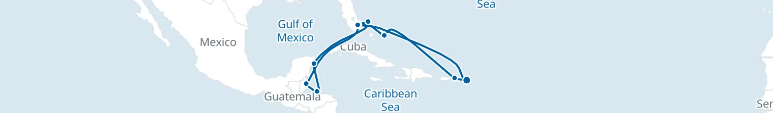 Route map of 14 Night Cruise from Fort Lauderdale