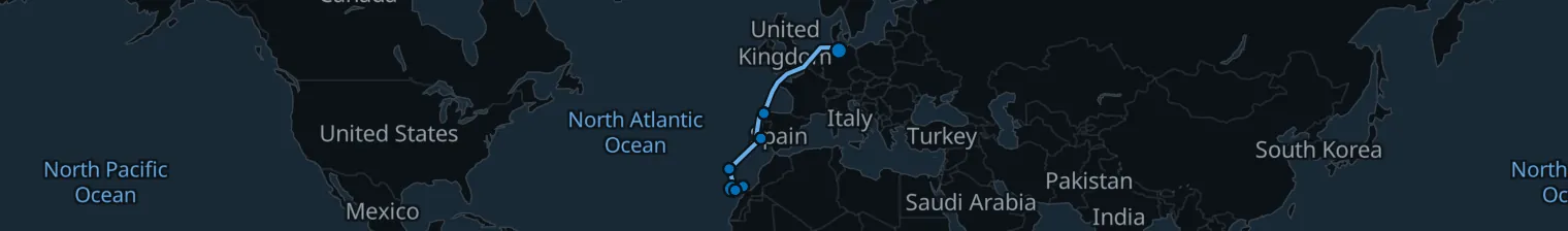 Route map of Saharan Tide – Canaries to Hamburg