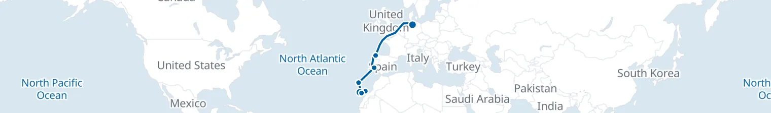 Route map of Saharan Tide – Canaries to Hamburg