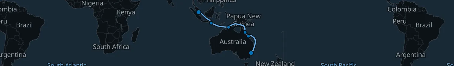 Route map of Spice & Sapphire Crossing – Singapore to Sydney