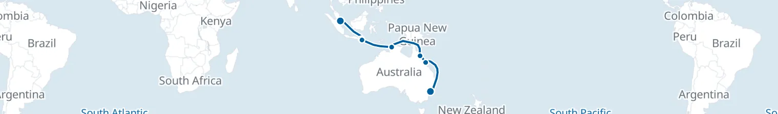 Route map of Spice & Sapphire Crossing – Singapore to Sydney