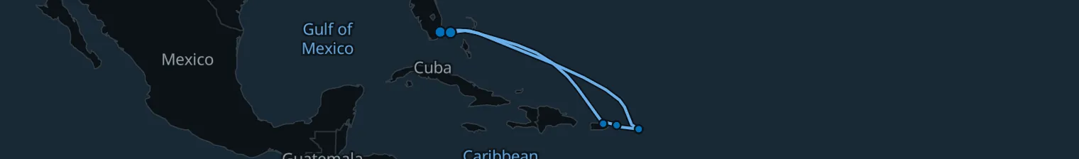 Route map of Neon Indigo – San Juan, St Thomas & Bimini