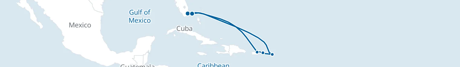 Route map of Neon Indigo – San Juan, St Thomas & Bimini