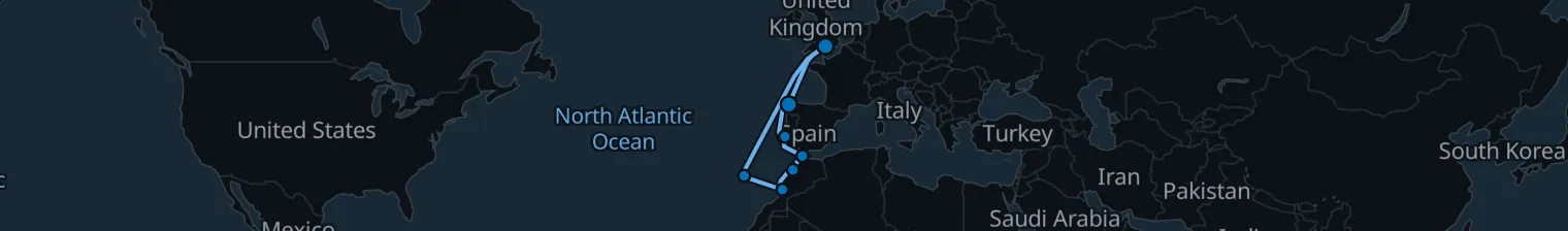 Route map of Saharan Tides – Azores & Morocco