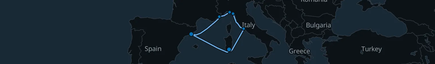 Route map of Lavender & Lighthouse – Ligurian Coast & Sardinia