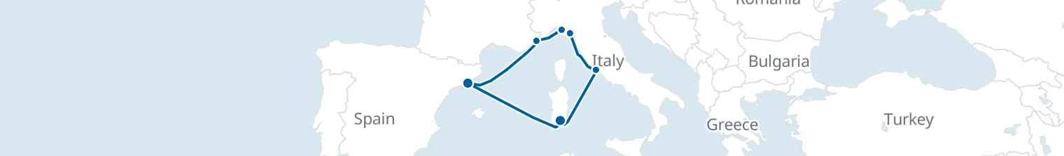 Route map of Lavender & Lighthouse – Ligurian Coast & Sardinia