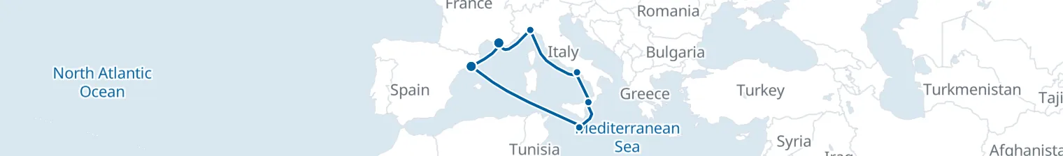 Route map of Sunlit Bastions – Valletta & Barcelona