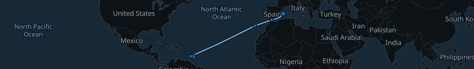 Route map of 14 nights - Time Out on the Atlantic - from Bridgetown/to Palma
