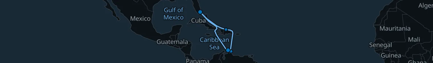 Route map of Sun-Kissed Voyage – Aruba & Curacao