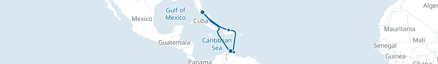 Route map of Sun-Kissed Voyage – Aruba & Curacao