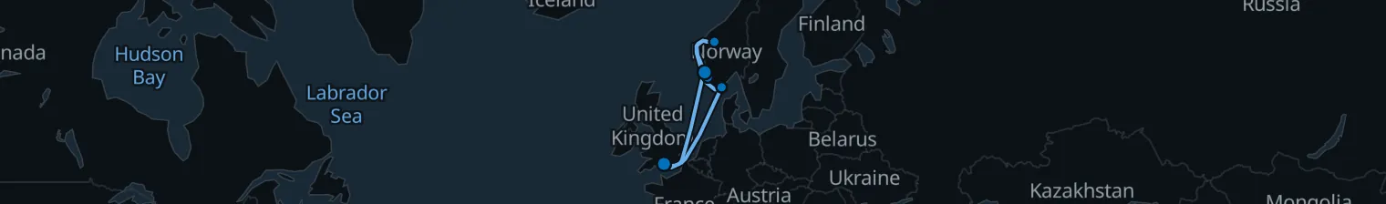 Route map of Norwegian Fjord Whisper – Southern Coast