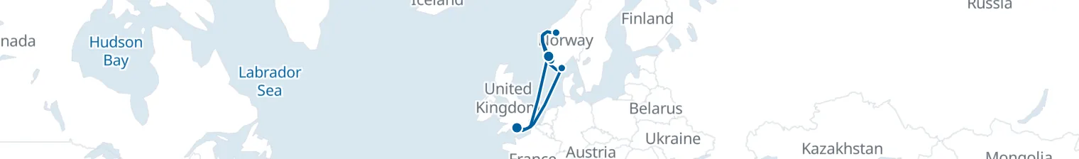 Route map of Norwegian Fjord Whisper – Southern Coast
