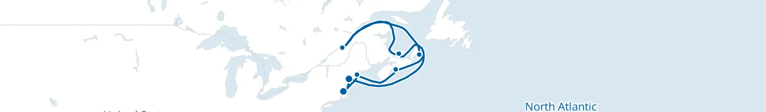 Route map of Timeless Elegance – Halifax & Quebec City