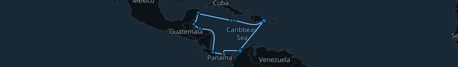 Route map of Ancient Canopy – Cozumel, Belize & Cartagena
