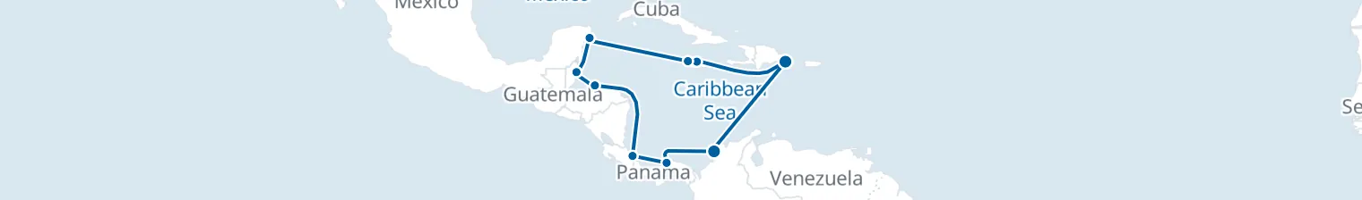 Route map of Ancient Canopy – Cozumel, Belize & Cartagena