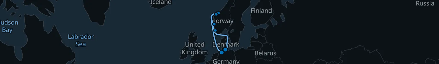 Route map of Lanternlit Quays – Bergen & Ålesund