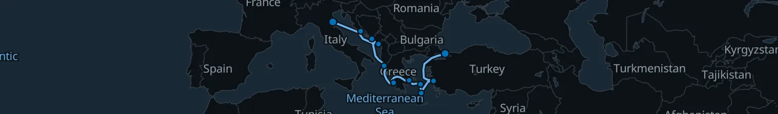 Route map of Silk & Sapphire – Aegean to Ravenna