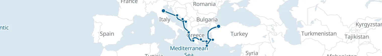 Route map of Silk & Sapphire – Aegean to Ravenna