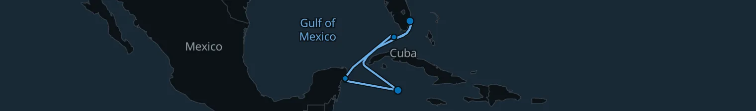 Route map of Sunken Reefs – Key West, Cozumel & Cayman