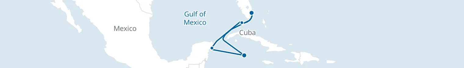 Route map of Sunken Reefs – Key West, Cozumel & Cayman