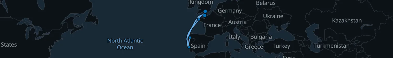 Route map of Bay of Biscay’s Pulse – Lisbon & Vigo