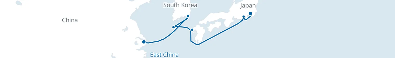 Route map of Tideborn Silk – Yokohama to Shanghai