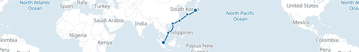 Route map of Nephrite & Silk – Hong Kong & Kagoshima