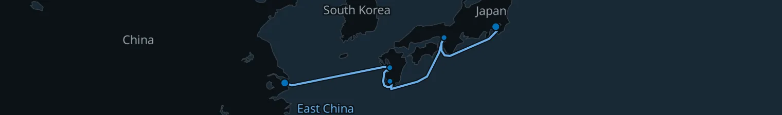 Route map of Silk & Tide – Shanghai to Yokohama