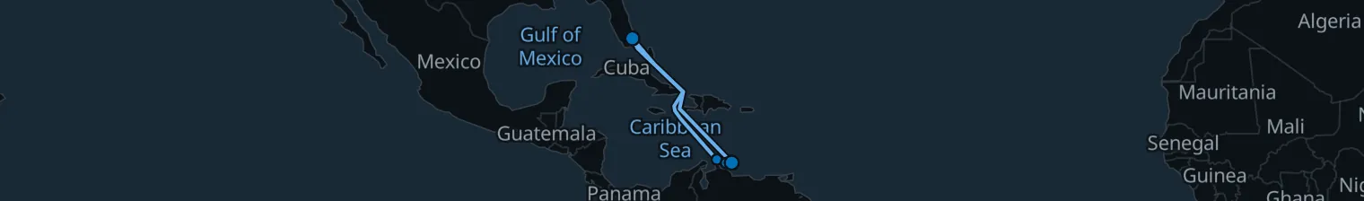 Route map of Tropical Escape – Aruba & Bonaire