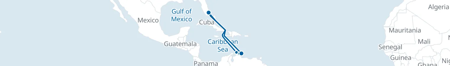 Route map of Tropical Escape – Aruba & Bonaire