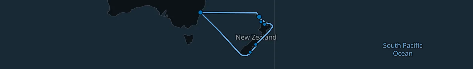 Route map of Southern Crossfire – Auckland & Bay of Islands