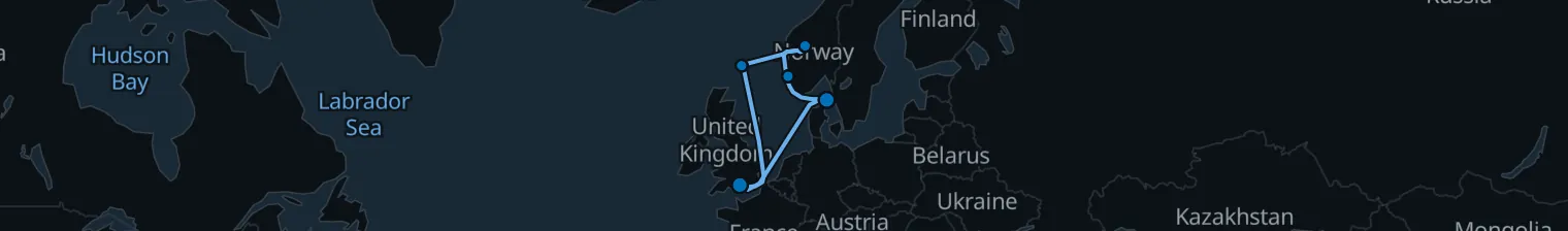 Route map of Fjords & Northern Tides – Shetland to Skagen