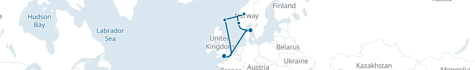 Route map of Fjords & Northern Tides – Shetland to Skagen
