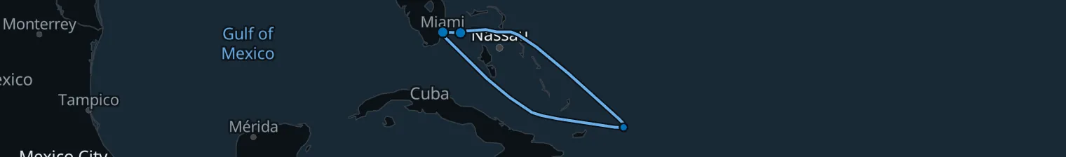 Route map of Sapphire Shimmer – Caribbean’s Secret Reefs