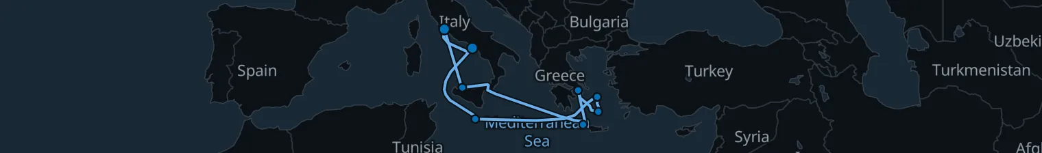 Route map of Eternal Dawn – Aegean & Malta