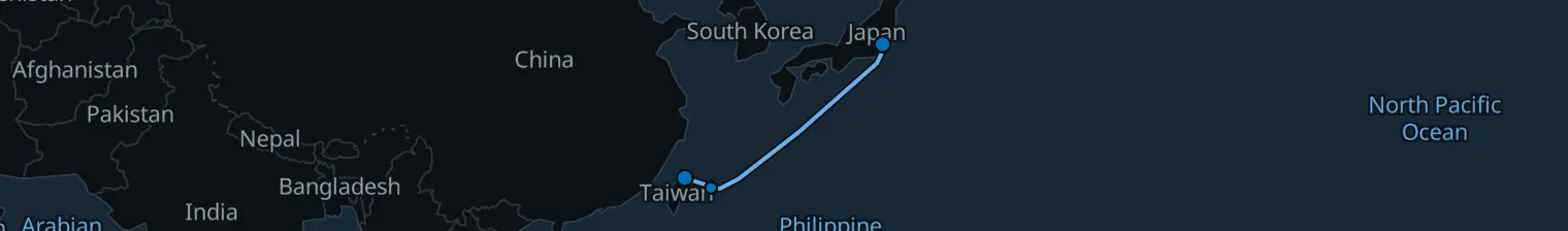 Route map of East China Seas – Ishigaki & Keelung