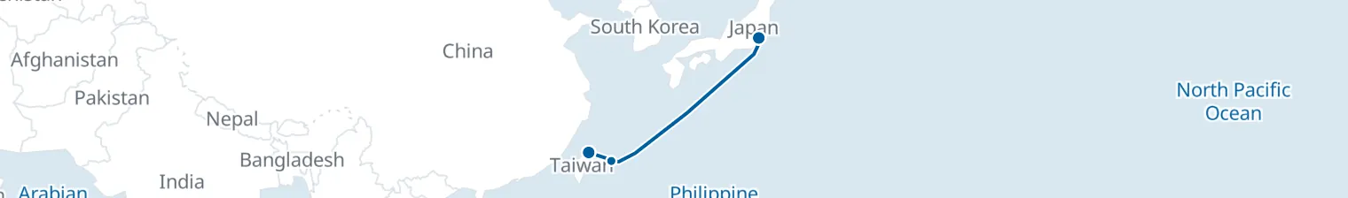 Route map of East China Seas – Ishigaki & Keelung