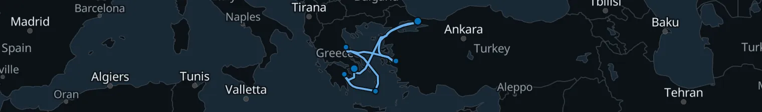Route map of Bazaar & Blue – Istanbul to Santorini