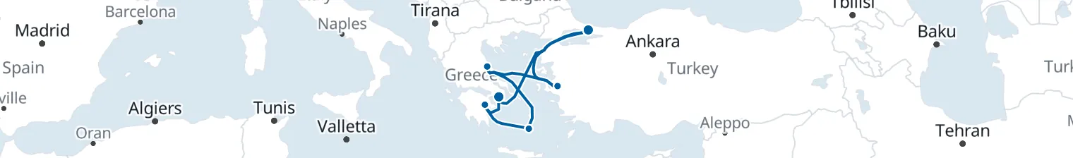 Route map of Bazaar & Blue – Istanbul to Santorini