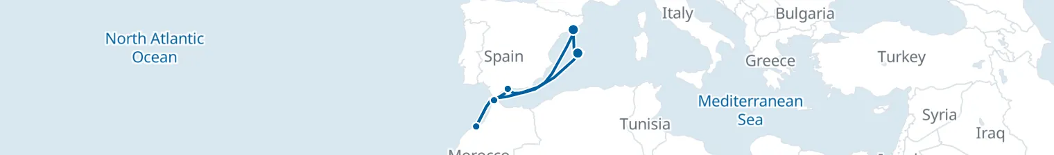 Route map of Saharan Tide – Mediterranean & Morocco