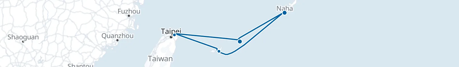 Route map of Emerald Reef Jaunt – Okinawa & Ishigaki