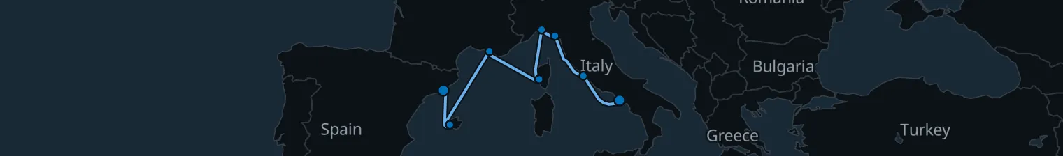 Route map of Cobblestone & Caldera – Palma, Genoa & Naples