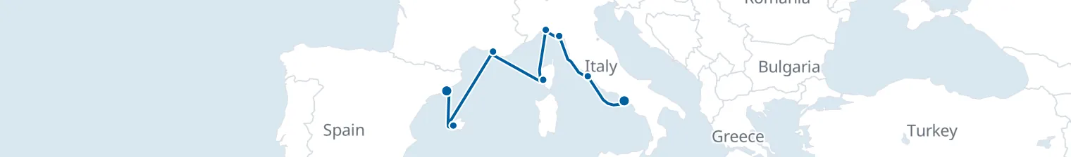Route map of Cobblestone & Caldera – Palma, Genoa & Naples