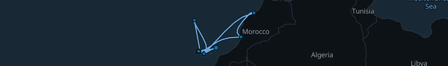 Route map of Dusk to Dawn – Canary Whirl & Morocco