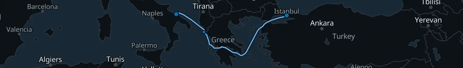 Route map of Pulse of the Adriatic – Corfu & Bari
