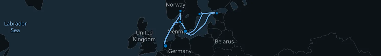 Route map of Nordic Tapestry – Amsterdam & Oslo